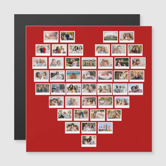 44 Photo Collage Red Heart Magnetic Card (Frente/Verso)
