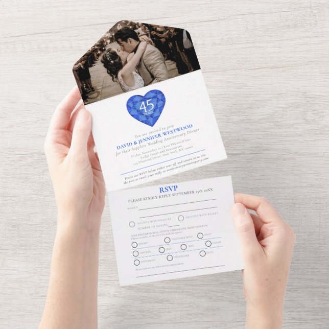 45º aniversário de casamento safira coração azul f (Aba destacável)