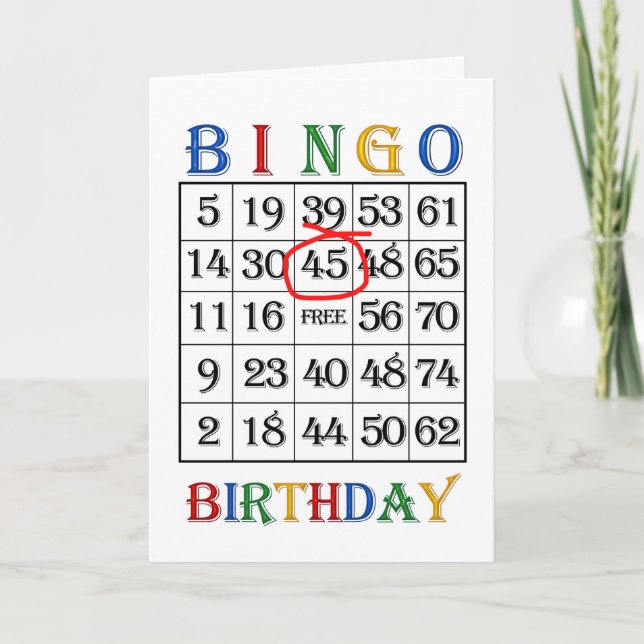45.o Cartão de Bingo de Aniversário (Frente)