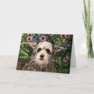 4796b Cartão de Aniversário de Cão e Petunias Folk