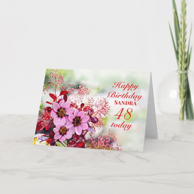 48º Aniversário, Flores Rosa, Adicione Um Cartão D (Frente)