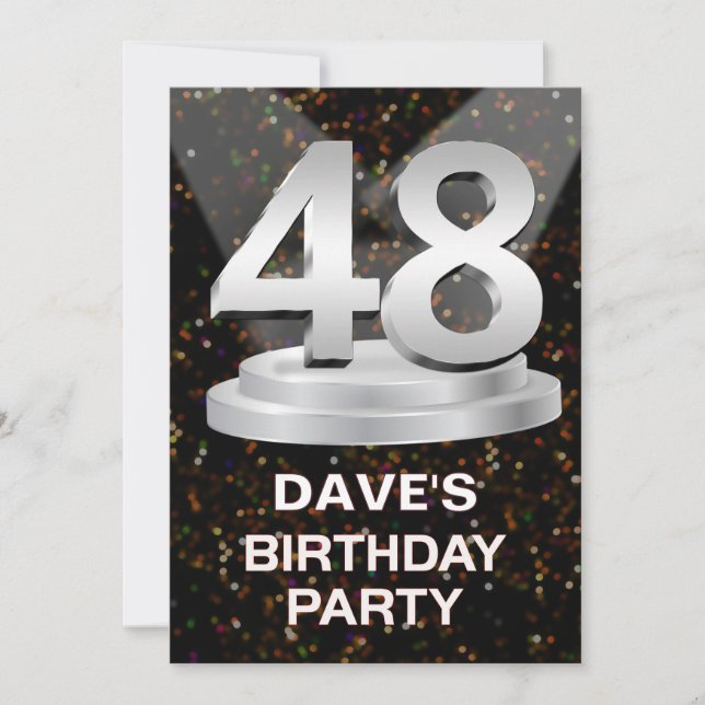 48º Convite de aniversário Adicionar um Nome (Frente)
