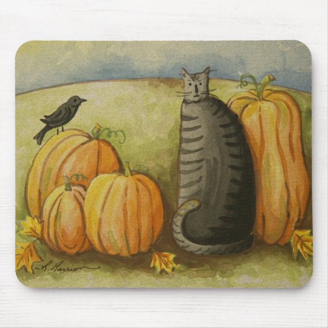4874 Harvest Cat Halloween Mousepad (Frente)
