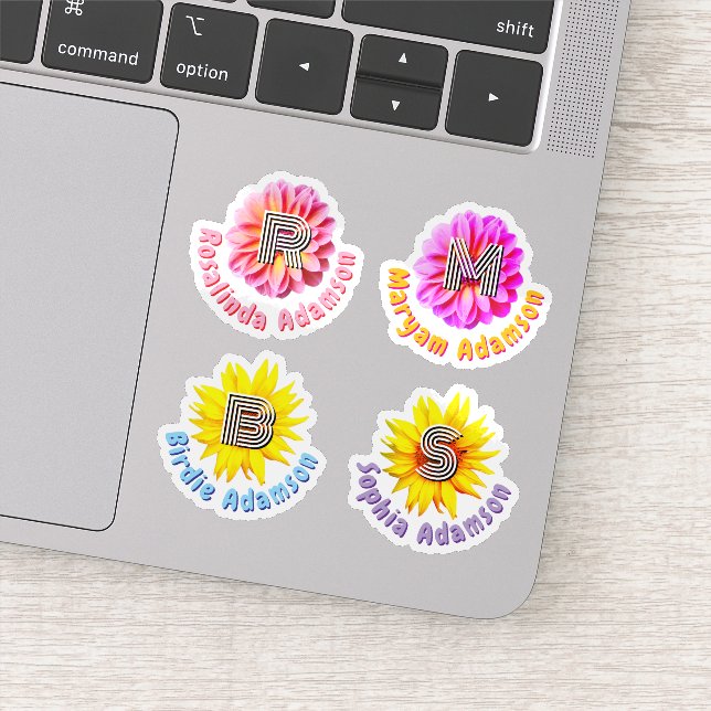 4 Adesivos de Nome Floral Monogramado à Prova d'Ág (Detalhe)