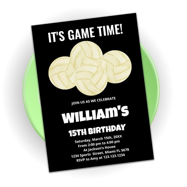 4 Bolas Convites de Aniversário de Voleibol Negro (Criador carregado)