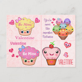 4 cartões dos namorados do cupcake de Kawaii