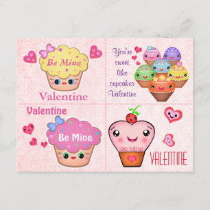 4 cartões dos namorados do cupcake de Kawaii