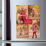 4 Cartões Magnéticos Red Christmas Collage<br><div class="desc">Estes cartões de natal magnéticos apresentam as suas fotografias favoritas e são personalizados com o seu sobrenome e com o Feliz Natal e Feliz ano novo em letras quentes a vermelho. Mais designs e cores em nossa coleção.</div>