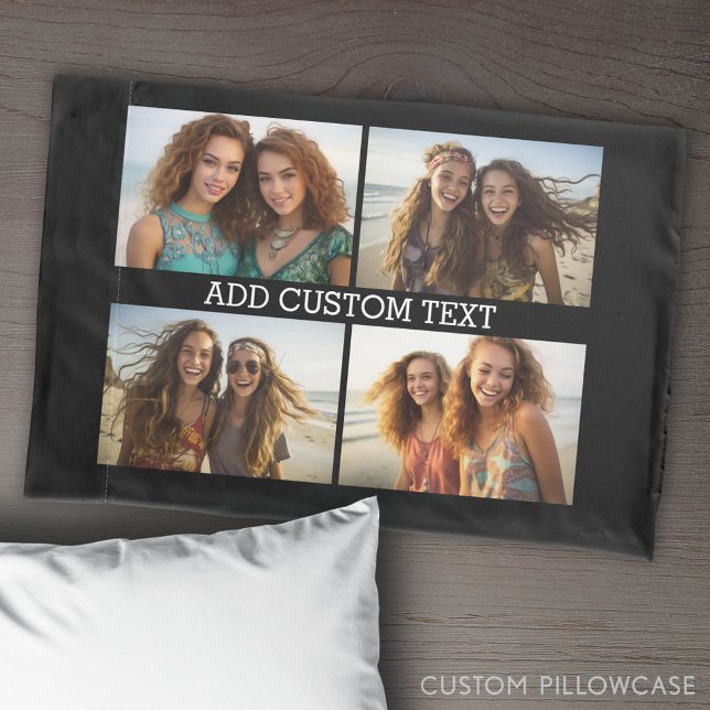 4 Colagem Horizontal de Fotos com Uma Linha de Tex (Custom Pillowcase with Photo Collage)