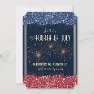 4 de julho Convite Azul e Vermelho Sparkle