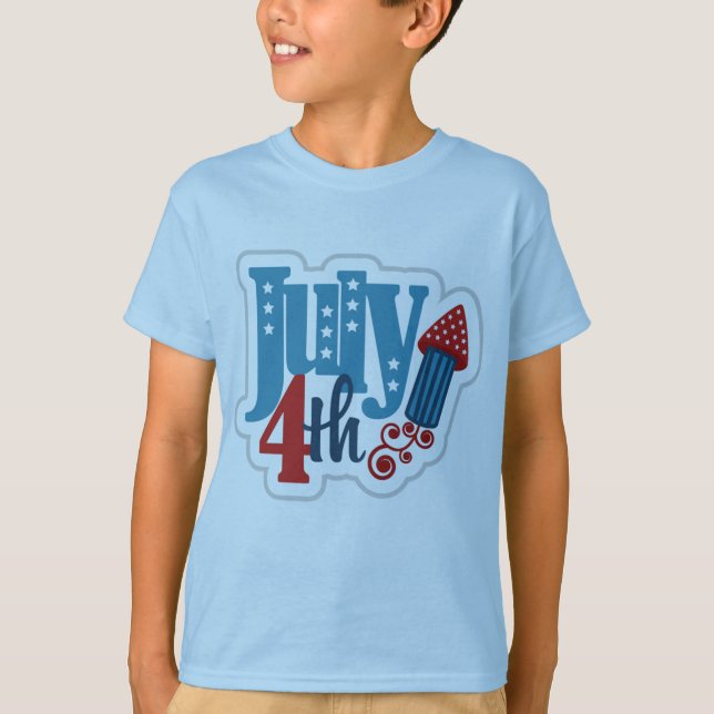 4 de julho Crianças Camisa azul clara T (Frente)