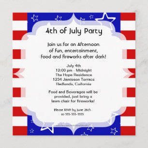 4 de julho Festa/Churrasco Convite Vermelho Azul B