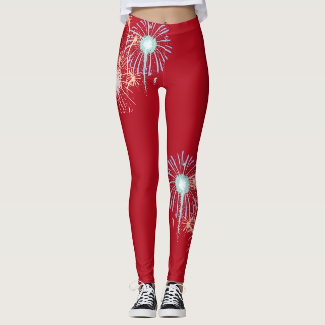 4 de julho, leggings vermelhas de fogos de artifíc (Frente)