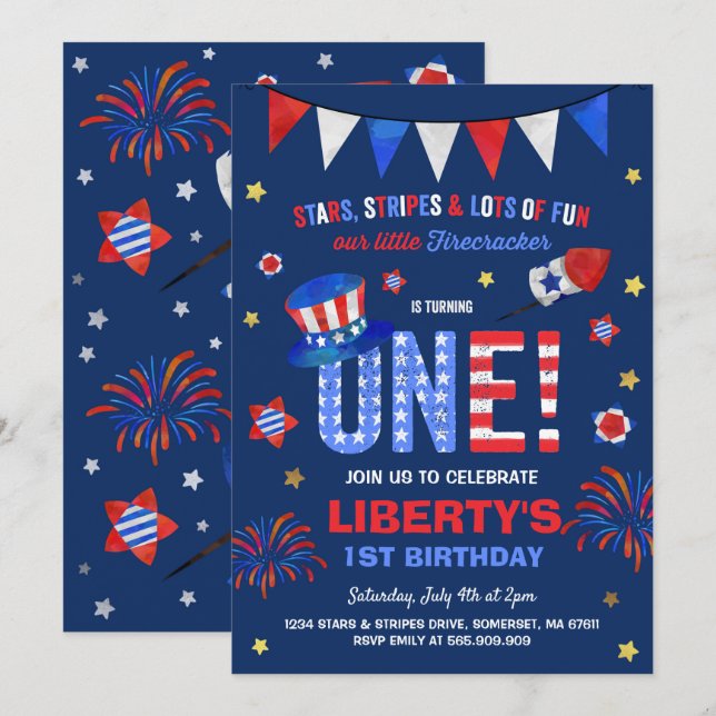 4 de julho quarto do convite do aniversário do (Frente/Verso)
