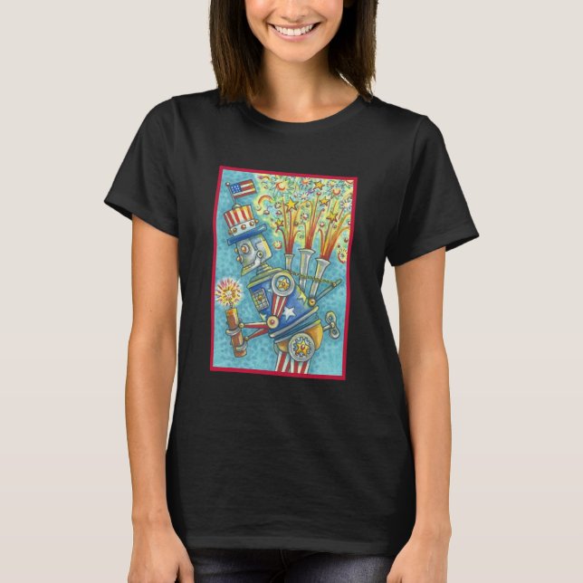 4 DE JULHO, ROBÔ DE FIREWORKS, T-SHIRT Blk STEAMPU (Frente)