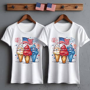 4 de julho Sorvete Estados Unidos Bandeira T-Shirt