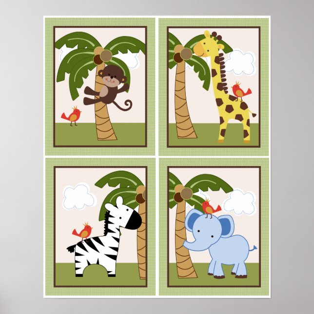 4 em 1 Selva Selva Animais 8x10 polegadas Posters (Frente)