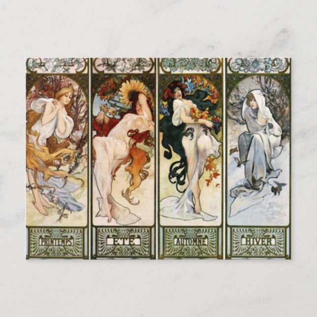 4 estações cartão postal A. Mucha (Frente)