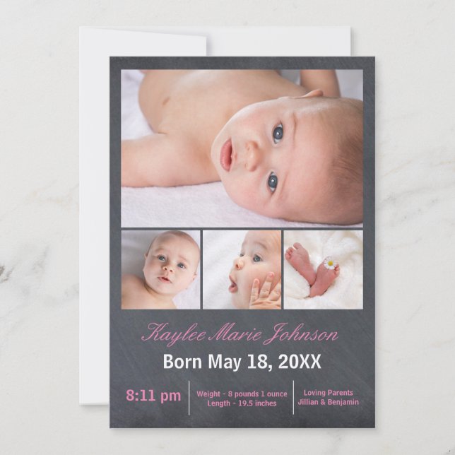 4 Fotos: Quadro de Colagem - Anúncio de Nascimento (Frente)