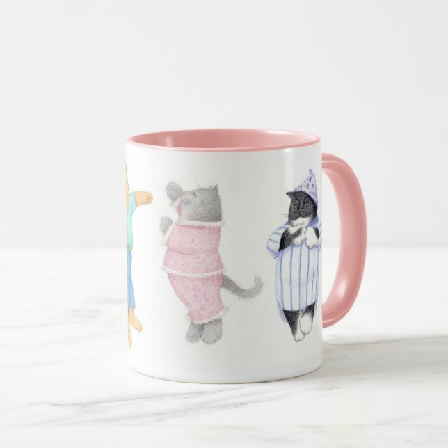 4 GATOS DE PIJAMA Combo Rosa Caneca (Frente Esquerda)