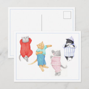 4 GATOS NO Cartão Postal PAJAMAS
