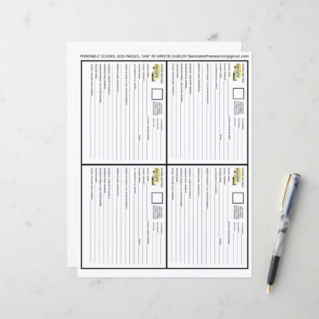 4 Passos De Ônibus Escolar Para Estudantes E Pegar (Frente/Verso In Situ)