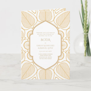 4 pg NUESTRA BODA Dourado Convite Ornamental