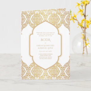 4 pg NUESTRA BODA Dourado Convite Ornamental