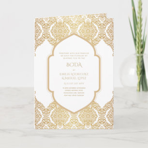 4 pg NUESTRA BODA Dourado Convite Ornamental