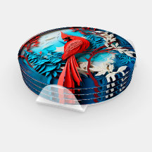 4 pk 3D Olhar para o inverno Pássaro Cardinho Acrí