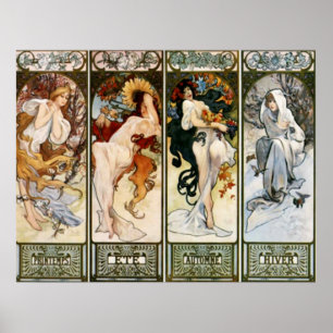 4 Seasons Alphonse Mucha Impressão