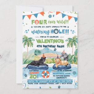 4Festa de Piscina de Animais Selvagens Convite de