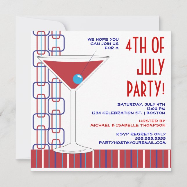 4o do convite do cocktail de julho Martini (Frente)