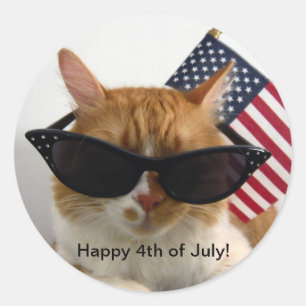 4o feliz do gato legal de julho com etiqueta da