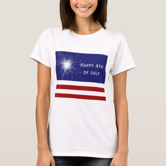 4o feliz do t-shirt de julho com Sparkler (Frente)