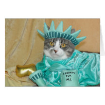 4o patriótico do cartão cinzento do gato de gato