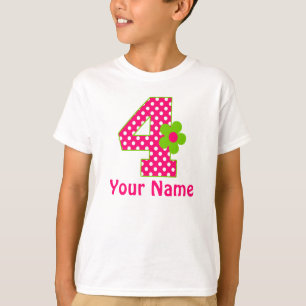 4o T-shirt cor-de-rosa e verde da menina do