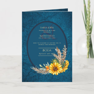 4pg BODA Espanhol Convites Teto Blue Sunflower