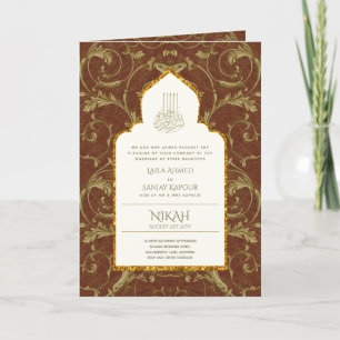 4Pg Convite de NIKAH WALIMA Dourado Ornamental Isl