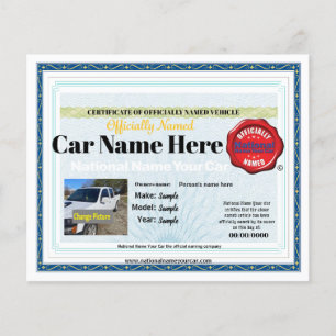 4x5 Nome nacional Certificado oficial do seu carro