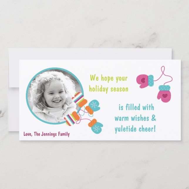 4x8 Cartão de Natal de Mitten com Cor Moderna (Frente)