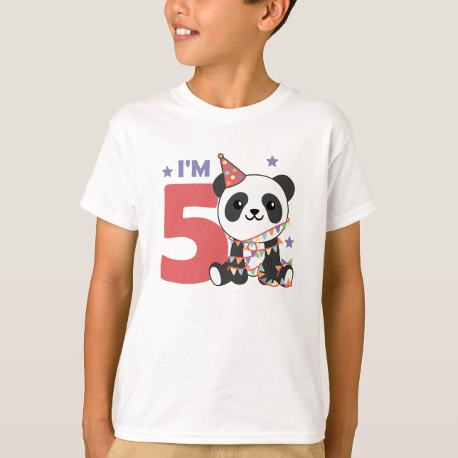 5º Aniversário Panda Para Crianças 5 Anos T-Shirt (Frente)
