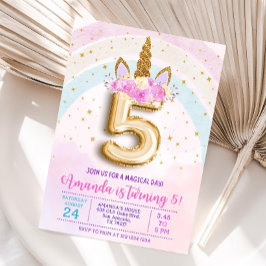 5º convite de festa do unicórnio, 5º aniversário e