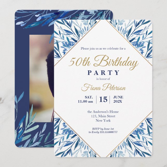 50ª Foto de Festa de aniversário no convite de ret (Frente/Verso)