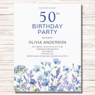 50º Aniversário Blue Floral Convite