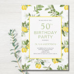 50º Aniversário Convite à Citrina de Limão<br><div class="desc">50º convite para o padrão dos citrinos de limão festa de aniversário. Design de limão moderno e moderno de verão. Fácil de mudar o texto.</div>