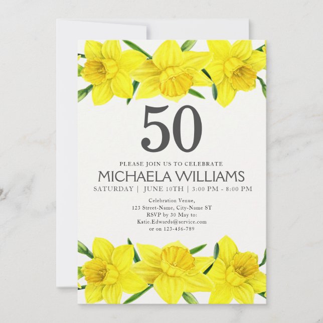50º Aniversário Convite de festas de Daffodil de A (Frente)