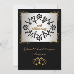 50º Aniversário, convite de festas preto e branco.