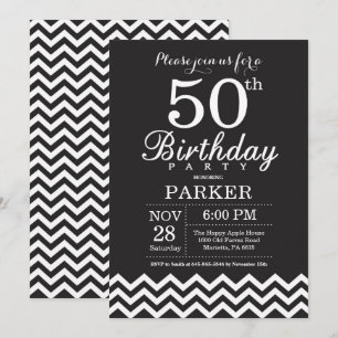 50º Aniversário Convite Preto e Branco