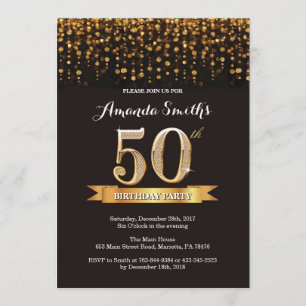 50º Aniversário Convite Preto e Dourado